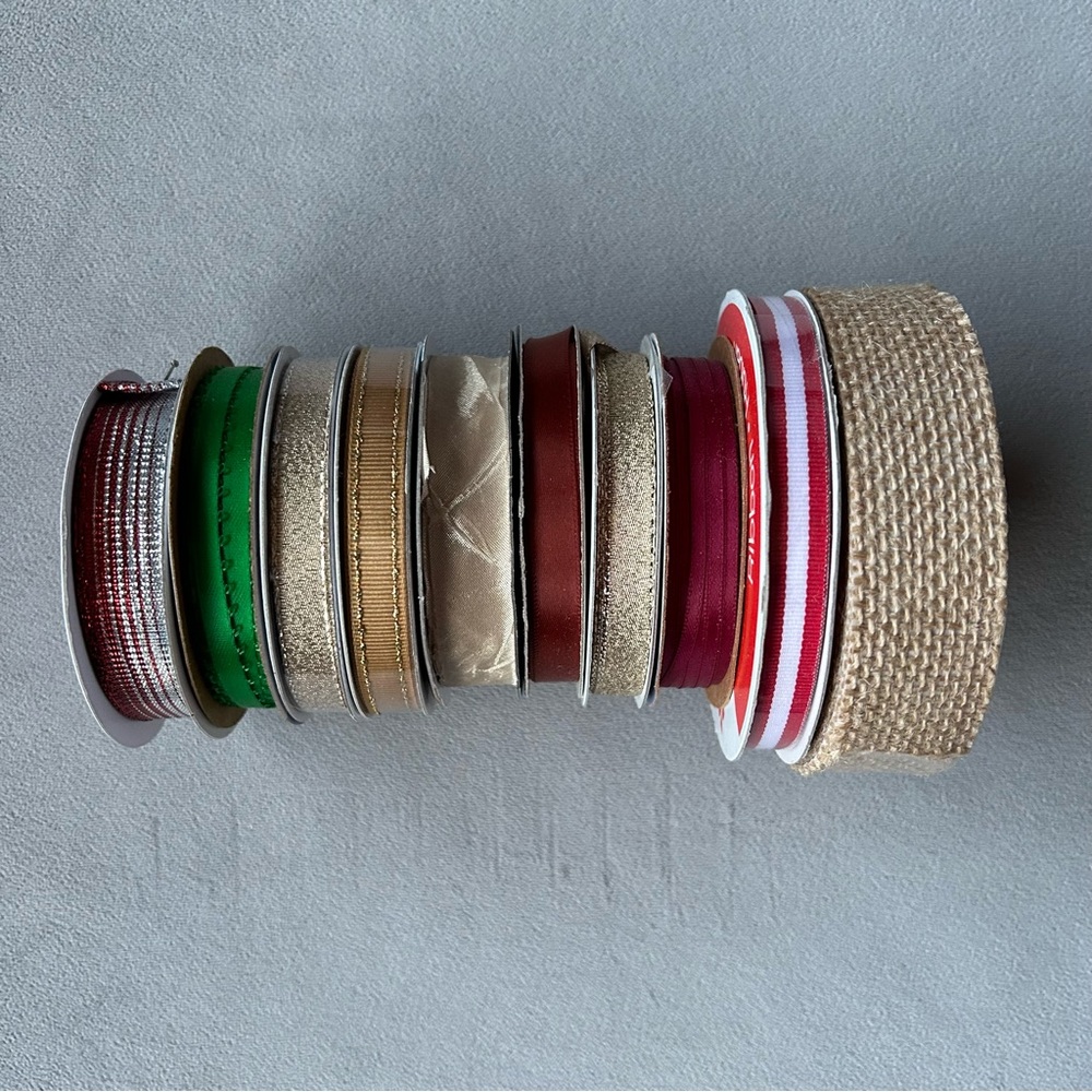 10 Rolls of Ribbon ~ Red, Green, Gold and More ~ Great for the holidays!